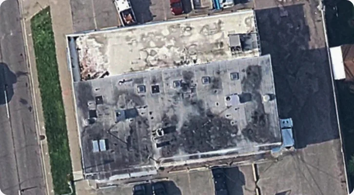 Aerial view of a roof rated Bad
