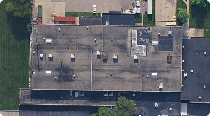 Aerial view of a roof rated Poor